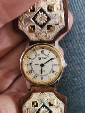 Montana Silversmiths Brown Leather Watch with Gold Accents